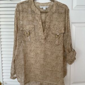 Diane Von Furstenberg Women's Tan Blouse with Gold Accents